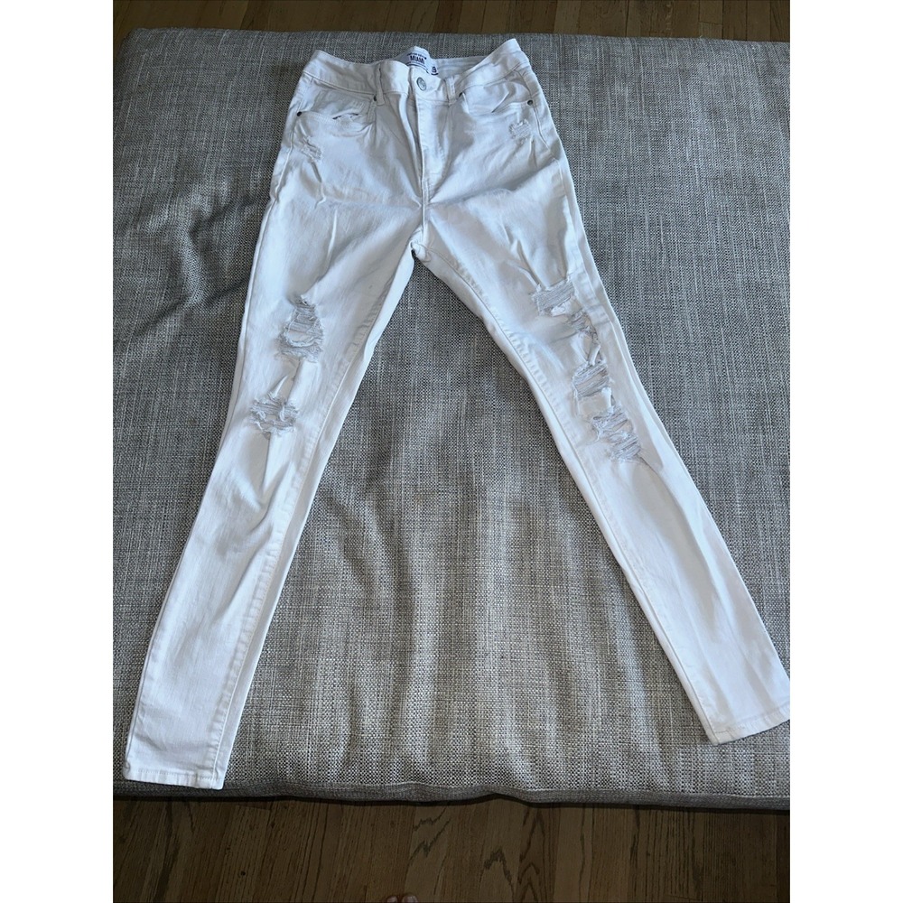 Women's Refuge Denim Miami Sz 9 Distressed White Skinny Jeans High Waist Stretch